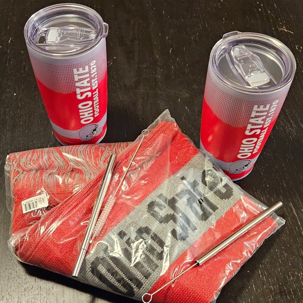 Ohio State Buckeyes gift bundle: new scarf and tumblers